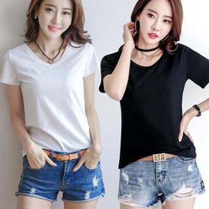 여성 라운드넥 브이넥 반팔 티숙 URK141 티숙 면 라운드넥