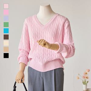 [커스텀에이블] 꽈배기 브이넥 긴팔니트_T2602KN036A