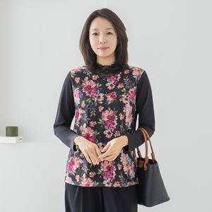 엄마옷 마담4060 플라워네줄폴라티셔츠 여성 데일리 -ZTE2601053-