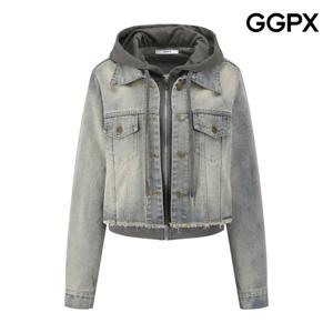 [지지피엑스]후드 레이어드형 프린지 데님 자켓 GQ2JK010F