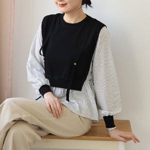 [웬디즈갤러리]니트 배색 줄지 블라우스 /체형커버 레이어드 셔츠 UBL104
