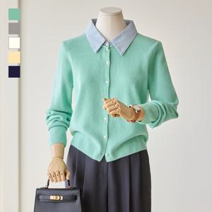 [커스텀에이블] 셔츠 카라 배색 니트 가디건_T2602CD022A