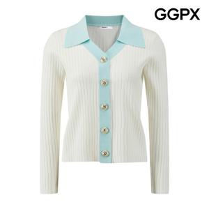 [지지피엑스]배색 카라 버튼 프런트 골지 가디건 GQ2KG007F