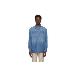 25 FW 아크네 남성 블루 스냅 버튼 데님 셔츠 231129M192014