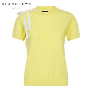 [세인트앤드류스] 여성 배색 스트랩 타공 반팔 니트 821D2SR308_YL