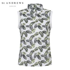 [세인트앤드류스] 여성 팜 리프 STA 로고 프린트 민소매 티셔츠 821C2TS066_WH