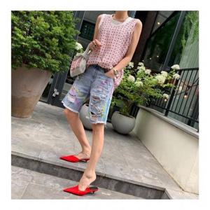 [지에르] 핸드페인팅 하프 데님팬츠( 블루 / 블랙 ) (