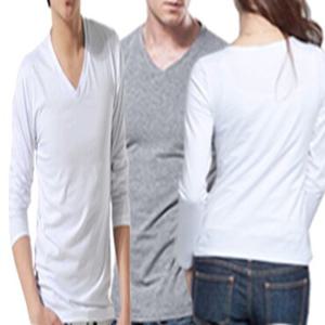 국산 남여공용 베이직 브이넥긴팔 면티  무지긴팔티 (흰색,회색)