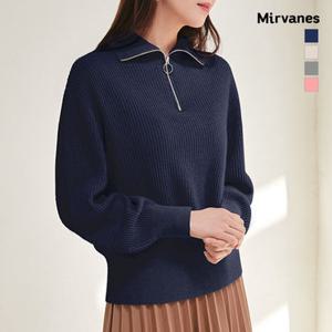 [미르바네스] (TAG가 129,000원) 알파카 블렌드 하프집업 니트 탑+바라클라바
