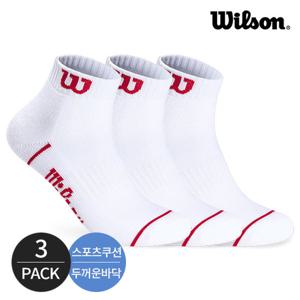 윌슨 남성 스포츠 쿠션 칼라 원라인 발목양말 3P_WH/RD