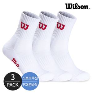 윌슨 남성 스포츠 쿠션 심플 발등메쉬 중목양말 3P_WH/RD