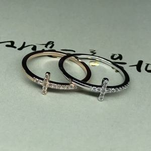 실버925 미니 십자 큐빅 레이어드 패션 은 반지 커플