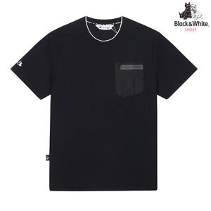 [블랙앤화이트] 남성 우븐 라운드 반팔 티셔츠 9404GZSN_BLACK