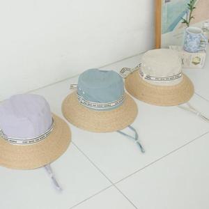 [이쁜] 리본 배색 스트링 라피아 버킷햇 모자