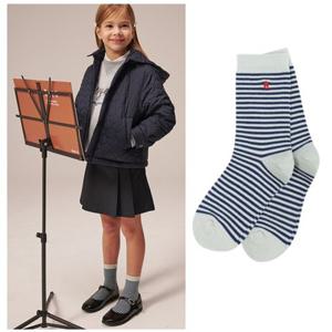 빈2 (BZ13AS02LK) 아동 남여공용 라이트 카키 스트라이프 패턴 양말 초등
