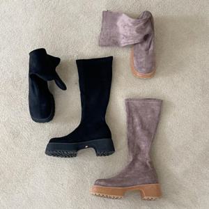 [미라클세븐][M7] 여자 두꺼운굽 4cm 사각 세무 캐쥬얼 롱부츠