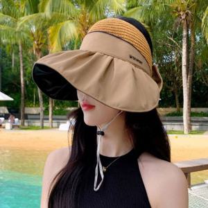 여자 와이드챙 빅 리본 오픈 돌돌이 버킷햇 썬캡 모자