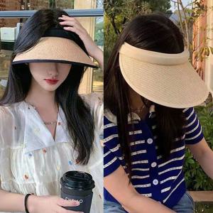 배색라인썬캡 밀짚 모자 여름 왕골 휴가 여성 여행