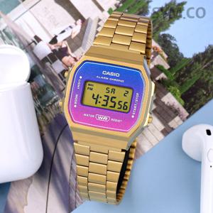 카시오 A168WERG-2A 빈티지 사각 그라데이션 전자 남녀공용 메탈