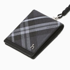 [헤지스] 블랙 체크 가죽 폴더형 목걸이 카드지갑 HJHO3F660BK