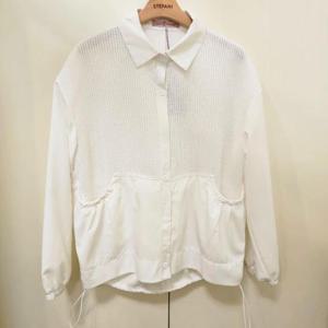 스테파니 HC07 니트배색  셔링 포인트 셔츠 A25SH5109