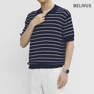 빌리버스 남성 여름 니트 오픈카라 반팔티 BXR019