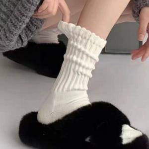 심플 데일리 여성용 플레인 골지 중목 양말