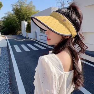 파스텔 소프트 컬러 큐빅 장식 와이드챙 여성용 선캡