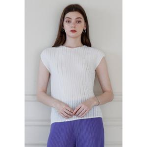 [요이츠]사선 플리츠 캡 슬리브 블라우스_YJ05WNPBL13_IV1