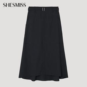 [쉬즈미스] 벨티드 플레어 미디 스커트_SWWSKP22060_BK