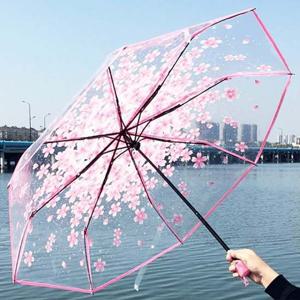 벚꽃 3단 자동 비닐 우산 수동 접이식 휴대 꽃 가벼운 우산 3단 자동 비닐 수동우산 접이식 휴대우산 예쁜우산 비닐우산 자동우산