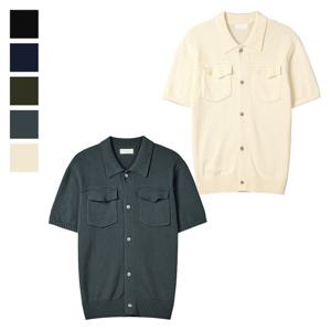 여름 남자 포켓 카라넥 심플 반팔 니트 가디건 SG-CAH-Q083-검정