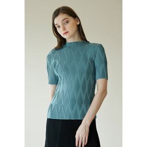 [요이츠]마름모 반목 플리츠 블라우스 민트_YJ08WNPBL02