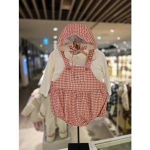[블루독베이비] 25 FW(핑크)꽃카라 체크세트바디수트(45C1360402)출산 백일 돌 유아 아가옷 모자 우주복 조