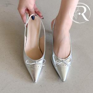 [디자이어로즈] 여성 실버 스틸레토 슬링백 구두 5cm