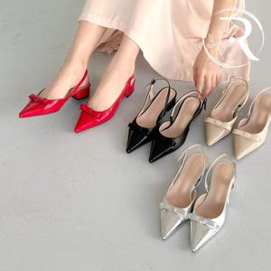 [디자이어로즈] 여성 리본 슬링백힐 3cm 뾰족코구두