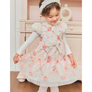 [프렌치캣(백)]아이보리 스팽글 꽃 샤  원피스(Q45DCO220)