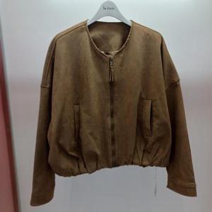 Latium HC06 크롭 루즈핏 스웨이드 세무 라운드 집업 쟈켓형 이브 점퍼 T2533jp14B