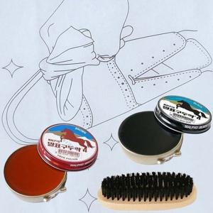 구두약+구둣솔+구두광택용 융타올 구두관리용품세트