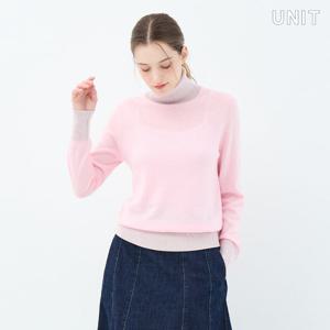 [유닛] 라이트핑크 투톤 리브 포인트 프림로즈 터틀넥 풀오버 UFKKTN342N-16