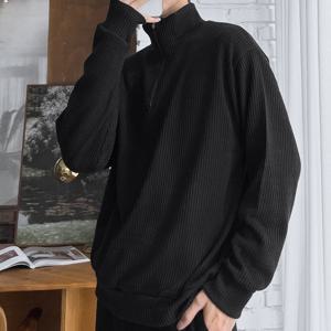 남자 골지 루즈핏 기모 반집업 티셔츠 5C-TSK-Q106-검정