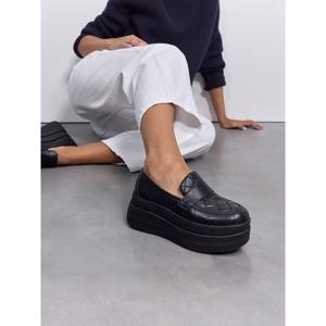 [핏플랍][삼성물산공식]여성 스택 퀼티드 레더 로퍼 - 올 블랙 (FT59K2L095)