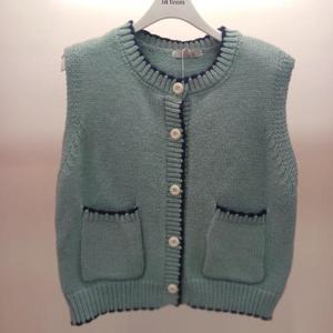 Latium HC06 짧은 뜨개 느낌 앞오픈 주머니 라운드 몰리 니트조끼 T2543vt01M