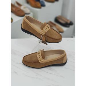 가죽 스웨이드 매듭 장식 단화 여성 로퍼 3cm HS72586