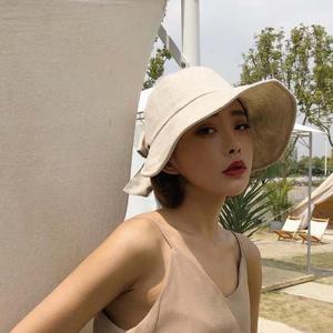 블랙 베이지 여성 모자 린넨 버킷햇 벙거지 여름 휴가