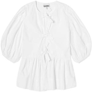 가니 여성 Ganni Cotton Poplin Peplum Blouse Bright White