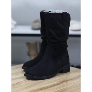 바이로쏘 세이브존06 웨스턴 스웨이드 라운드 토 청키힐 4.5cm 미들부츠 (BY)25W12913CF2