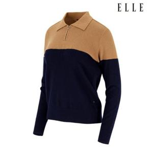엘르골프 세이브존01 여성 컬러블럭 반집업 목크넥 스웨터 6J63401 820