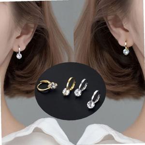 큐빅 서클 귀걸이 원터치 데일리 14k골드 백금도금