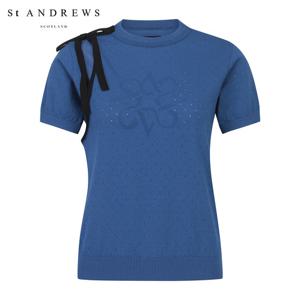 [세인트앤드류스] 여성 배색 스트랩 타공 반팔 니트 821D2SR308_BL